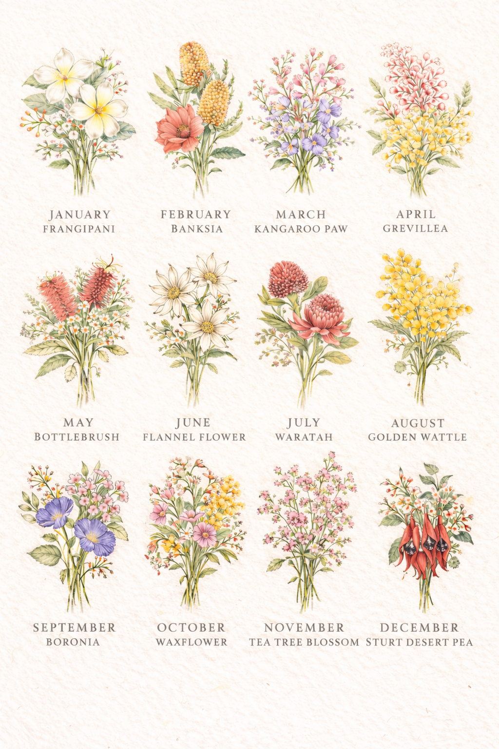 Australian Native Birth Flower Bouquet Art Print