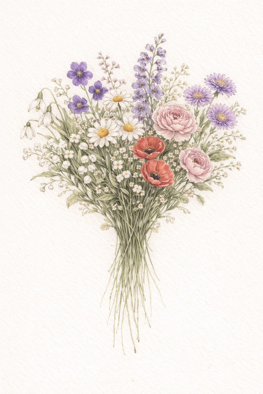 Traditional Birth Flower Bouquet Print